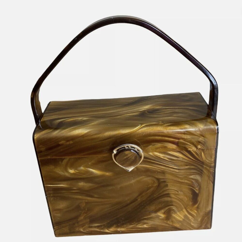 VTG 1960s Stylecraft Miami Tiger-Eye Lucite Box Purse Mid Century Modern MCM
